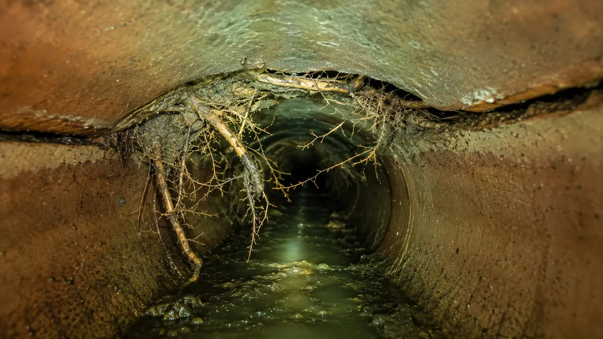 Root intrusion through sewer pipe joint
